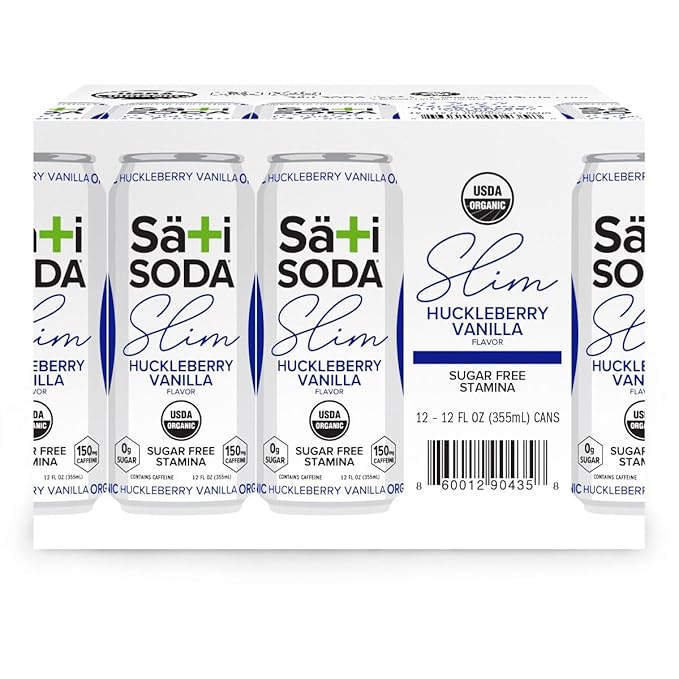 Sati Slim Organic Huckleberry Vanilla - Adaptogenic Beverage with Lions Mane Green Coffee Bean &amp Acerola Vitamin C | Zero Calories Zero Sugar 12-Pack Case