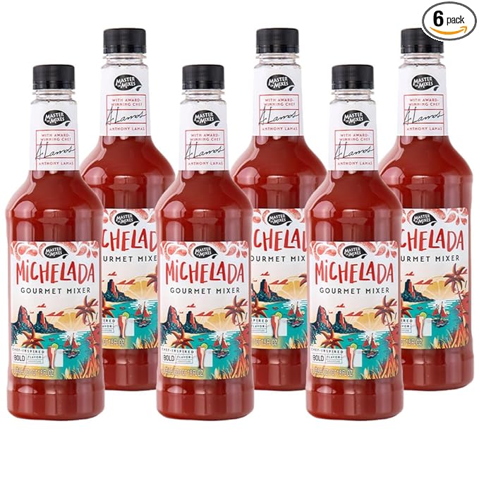 Master of Mixes Michelada Drink Mix Ready To Use 1 Liter Bottle (33.8 Fl Oz) Pack of 6