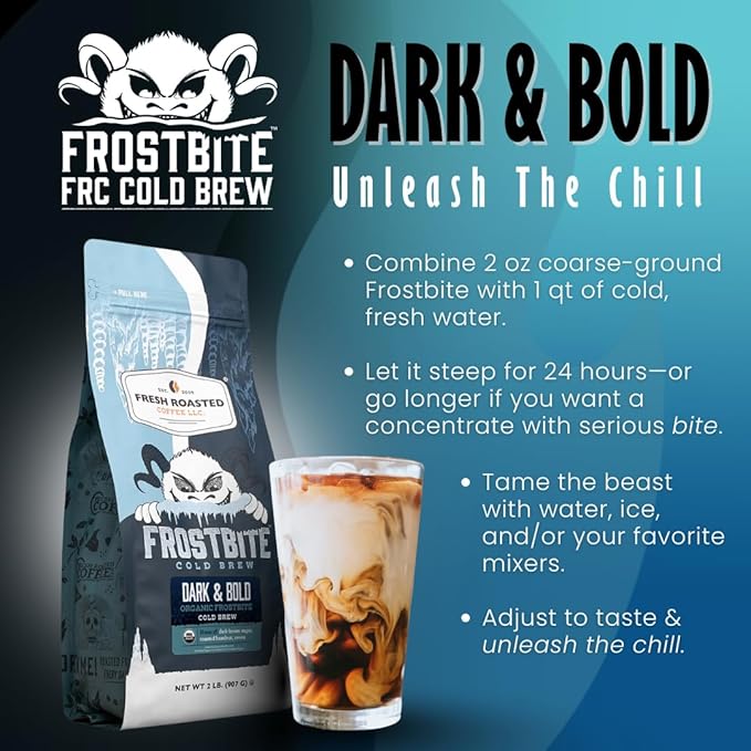 Fresh Roasted Coffee Organic Dark &amp Bold Frostbite Cold Brew | USDA Kosher | Dark Roast | 2 lb Coarse Ground