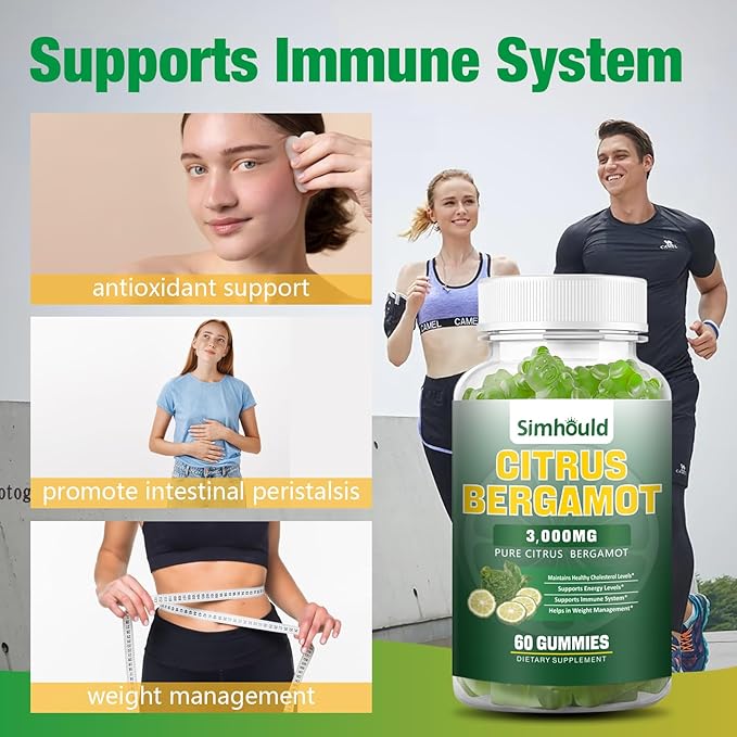 2 Pack Citrus Bergamot Gummies -3000MG Citrus Bergamot Extract Cholesterol Lowering Supplement for lmmune Support Healthy Anti-Aging Hight Cholesterol Vegan Gummy 120 Counts Lime Flavor