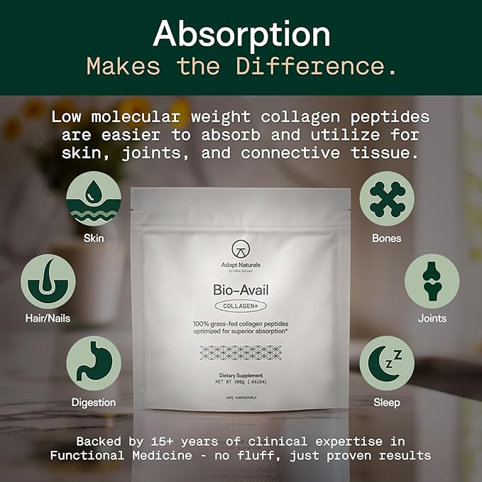 Adapt Naturals by Chris KRESSER Bio-Avail Collagen+ Grass Fed Collagen Peptides Optimized for Superior Absorption Naturally-Sourced Bio-Avail Collagen Supplements for Women and Men 30 Day Supply