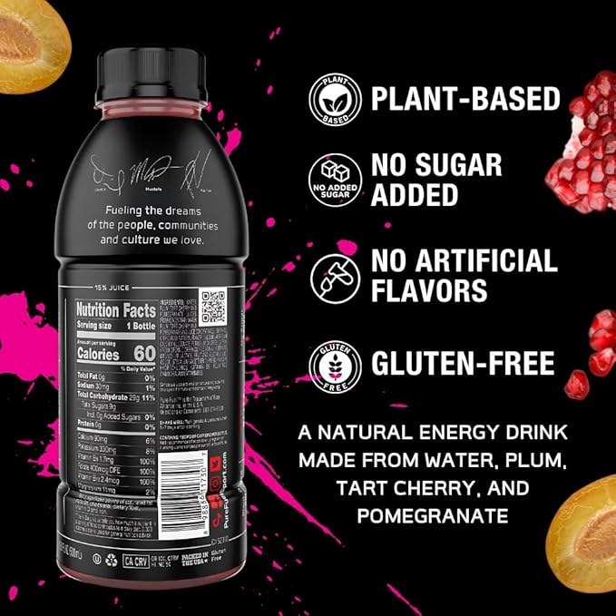 Pure Fuel Healthy Energy Drinks Berry Blitz - Sports Drinks - Plant Based - 180mg Natural Caffeine - 12pk x 16.9 fl oz