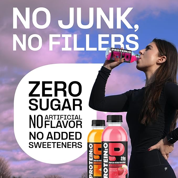 Protein2o Hydration Drink - 2-in-1 Liquid Clear Whey Protein Isolate and Electrolyte Drink - 20g Protein Vitamins B5 B6 - Post-Workout Recovery - 16.9 Fl Oz - 12 Count Variety Pack