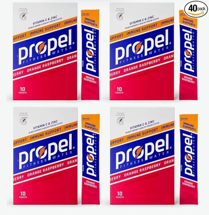 Propel Zero Sugar Electrolyte Powder Packets 10 count pack of 4 (40 Count Orange Raspberry) in STAW box