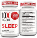 10X Health Sleep Supplements for Adults - 60 Capsules - Melatonin 3mg L Theanine Magnesium Supplement Magnesium Oxide for Deep Better Rest &amp Relaxation - 3-in-1 Natural Sleep Support