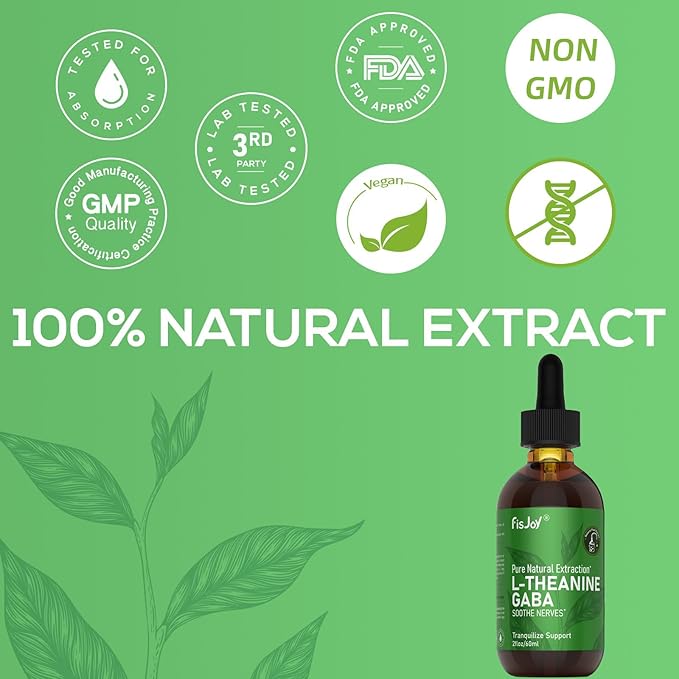 L-Theanine &amp GABA Liquid Drops – Relaxation Calm &amp Daily Balance Support Vegan Sugar-Free Non-GMO 2 fl oz (60 mL)