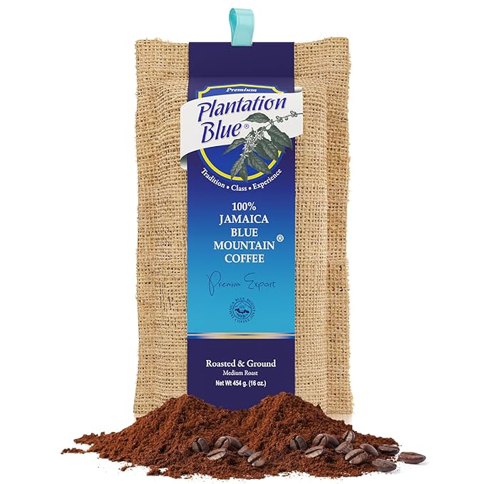 Plantation Blue 100% Blue Mountain Coffee Medium Roasted and GROUND (1lb bags) 3 bags
