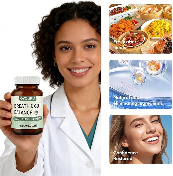Ovouria Breath and Gut Balance – Gut Health Probiotic with Magnesium Citrate Zinc Gluconate Probiotic Blend Fresh Breath Chronic Halitosis &amp Gut Health – 30 Capsules(1pc)