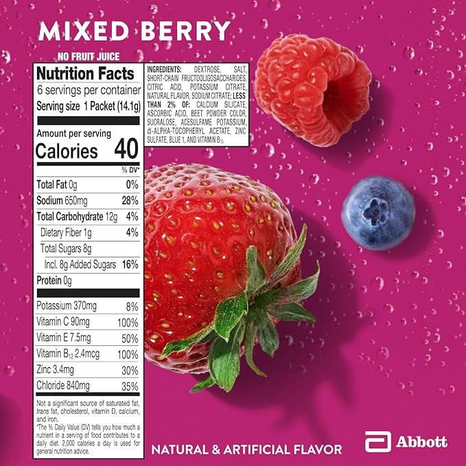 Pedialyte with Immune Support Electrolyte Drink Powder with Vitamin C and Zinc Advanced Hydration Mixed Berry 36 Powder Packets