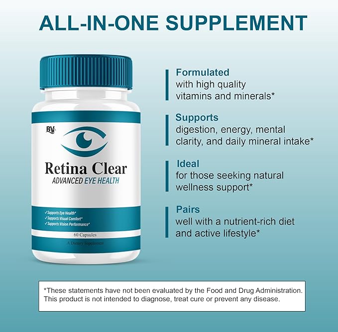 (5 Pack) Retina Clear Advanced Eye Health Supplement Retina Clear Max Strength Overall Vision &amp Wellness Supplement RetinaClear Advanced Vision Support and Eye Health Formula Pills (300 Capsules