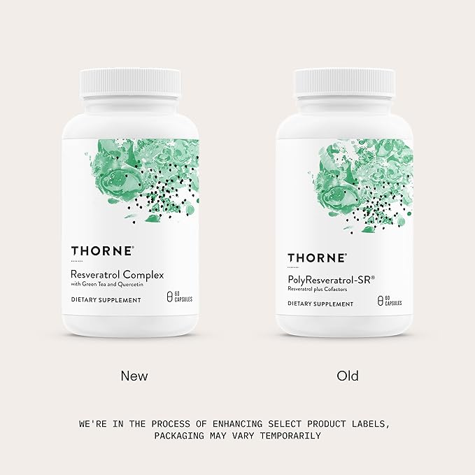 THORNE - Resveratrol Complex (formerly PolyResveratrol-SR) - Supports Healthy Aging* - Trans-Resveratrol Supplement with Green Tea Quercetin &amp Curcumin Phytosome - Third-Party Certified - 60 Caps