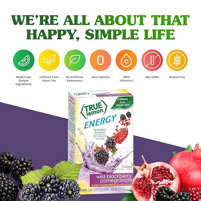 True Lemon Wild Blackberry Pomegranate 6ct (Pack of 12) - Energy Drink Powder Mix - Sugar Free Energy Drinks