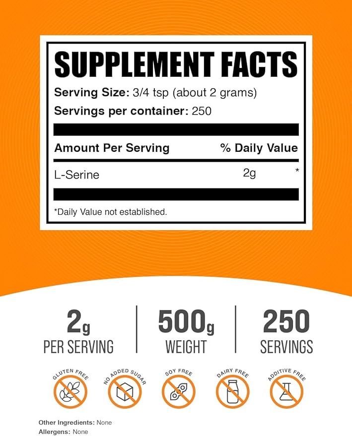 BulkSupplements.com L-Serine Powder - Serine Supplement Amino Acid Powder - Unflavored &amp Gluten Free 2g per Serving 500g (1.1 lbs) (Pack of 1)