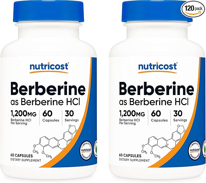 Nutricost Berberine HCl 600mg 60 Capsules (2 Bottles) - Gluten Free Veggie Caps Non-GMO