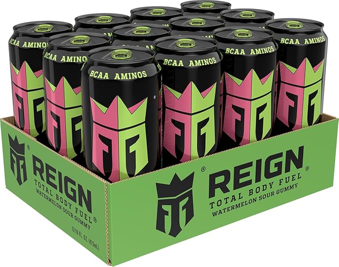 Reign Total Body Fuel Watermelon Sour Gummy Fitness &amp Performance Drink 16 Fl Oz (Pack of 12)