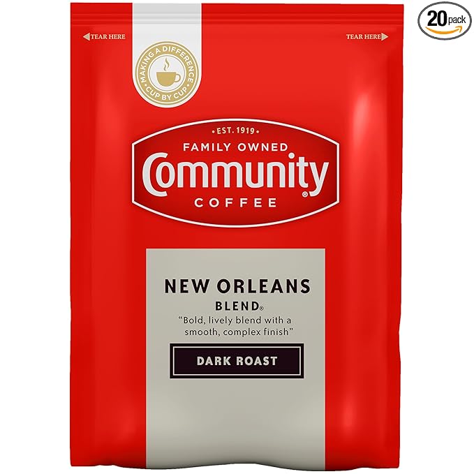 Community Coffee New Orleans Blend Dark Roast Pre-Measured Coffee Packs 3.0 Ounce Each (Box of 20)