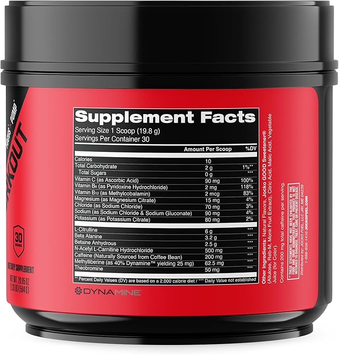 Jocko Fuel Pre Workout for Men &amp Women - High Stim Low Sugar Blend with Beta Alanine + L-Citrulline Support Muscle Pump Energy &amp Recovery 200mg of Caffeine Fruit Punch 30 Servings 1.31lbs