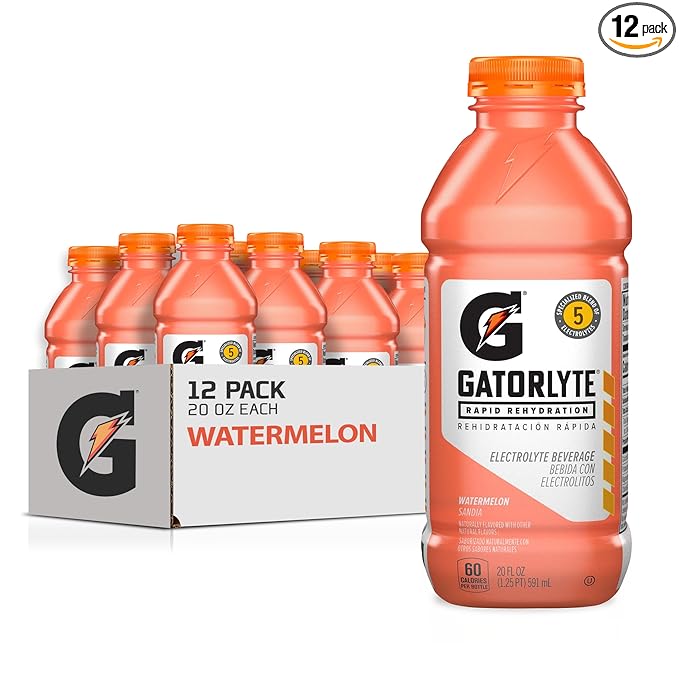 Gatorlyte Rapid Rehydration Electrolyte Drink Watermelon Specialized Blend of 5 Electrolytes Lower Sugar No Artificial Sweeteners No Artificial Flavors 20 fl oz Bottles (12 Pack)