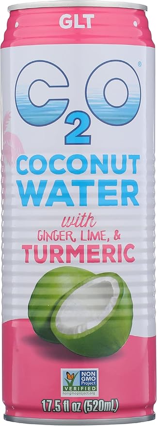 C2O Pure Coconut Water with Ginger Lime &amp Turmeric | Plant Based | Non-GMO | No Added Sugar | Essential Electrolytes | 17.5 FL OZ (Pack of 12)