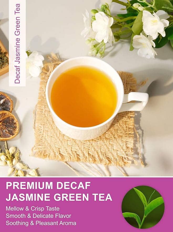 TeeLux Decaf Jasmine Green Tea Decaffeinated Jasmine Scented Green Tea Loose leaf Pleasant Aroma &amp Smooth Taste 16oz