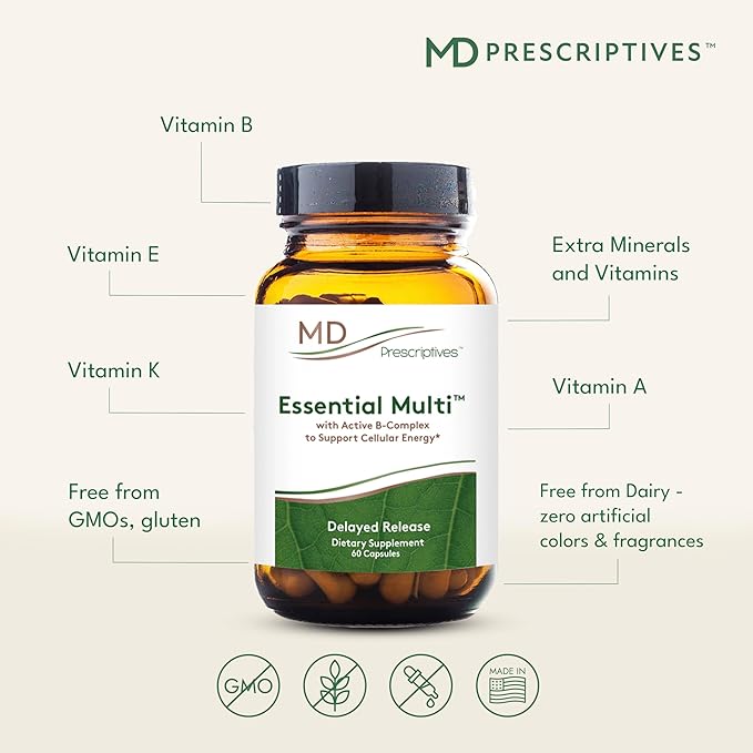 MD Prescriptives - Essential Multi (Delayed Release) - Multivitamin Mineral Complex Supplement for Enhanced Hormone Support - 60 Capsules
