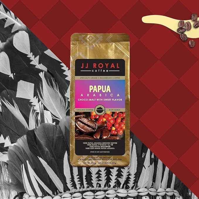 JJ Royal Coffee Papua Arabica 200g Ground Coffee (Pack of 1)