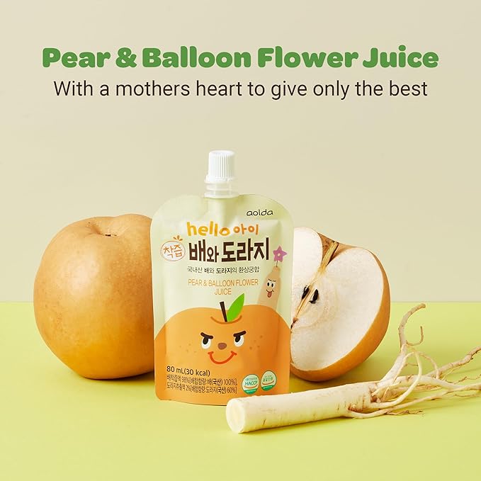 Korean Pear and Bellflower Root Juice [ 배도라지즙 ] All Natural Juice For Kids 2.7 Fl Oz Bags (Pack of 20)