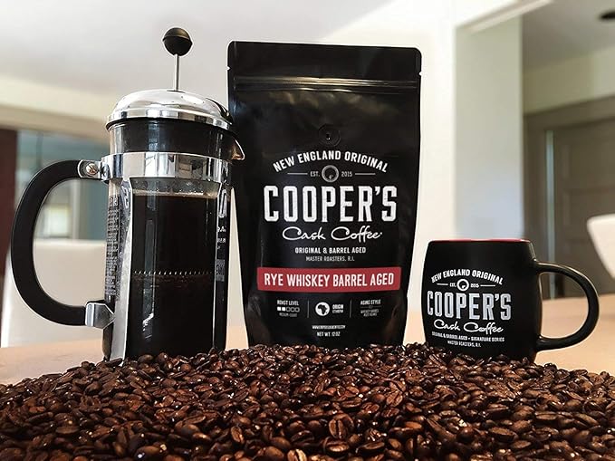 Rye Whiskey Barrel Aged Coffee Single Origin Ethiopian Coffee Raw Beans Aged in Rye Whiskey Casks Freshly Roasted Battle Cry Whiskey 5lb Bags Ground