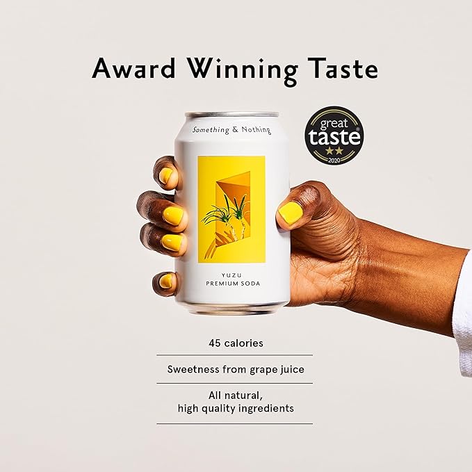 Something &amp Nothing Yuzu Flavoured Sparkling Water | Lightly Carbonated Full Flavoured with Added Grape &amp Lemon Juice | Vegan &amp Low Calorie Soda | 12 Fl Oz Cans (Pack of 12)