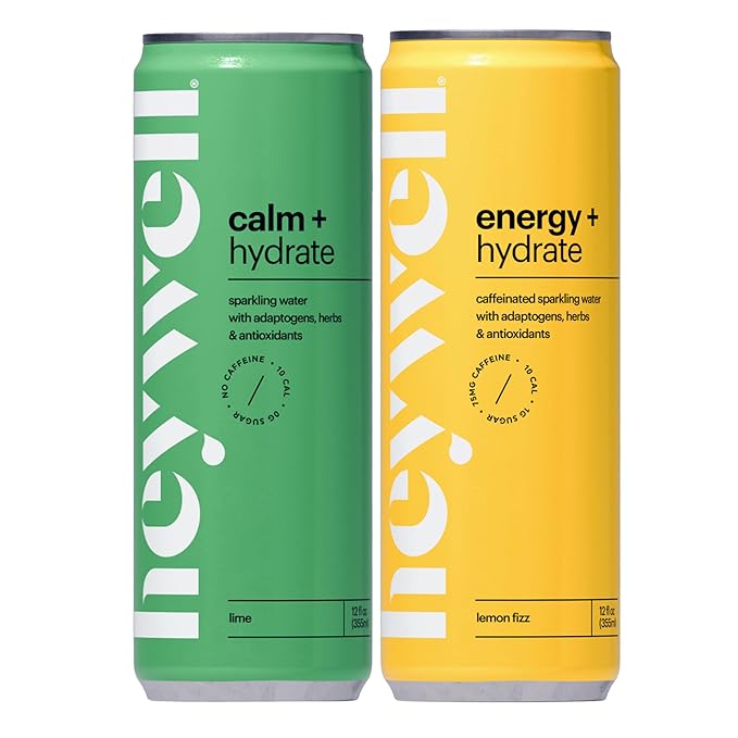 Heywell Sparkling Adaptogenic Drink Hydration Variety Pack 12 Fluid Ounce (Pack of 12) - Organic Non GMO Vegan Gluten Free Dairy Free