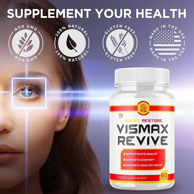 Vismax Revive Capsules Official VismaxRevive Vision Support Supplement with All Natural Ingredients Advanced Eye Health Formula and Vision Vitamin Supporting Wellness Naturally (60 Capsules)