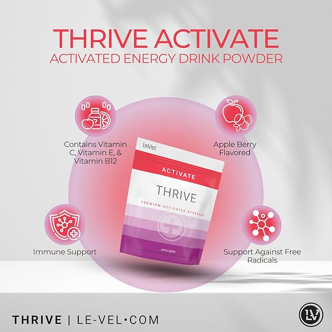 Thrive Activate Energy Drink Mix Focus &amp Performance Powder with Vitamin B12 Vitamin C E &amp Zinc L Carnitine L Taurine and Caffeine Gluten Free Sugar Free Apple Berry 30 Drink Mix Pac