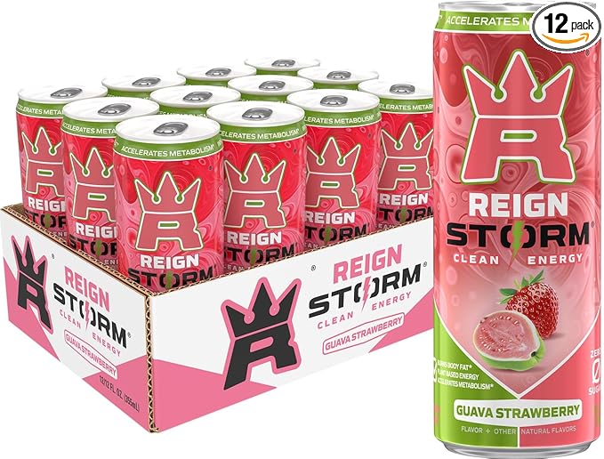 REIGN Storm Guava Strawberry Fitness &amp Wellness Energy Drink 12 Fl Oz | Pack of 12