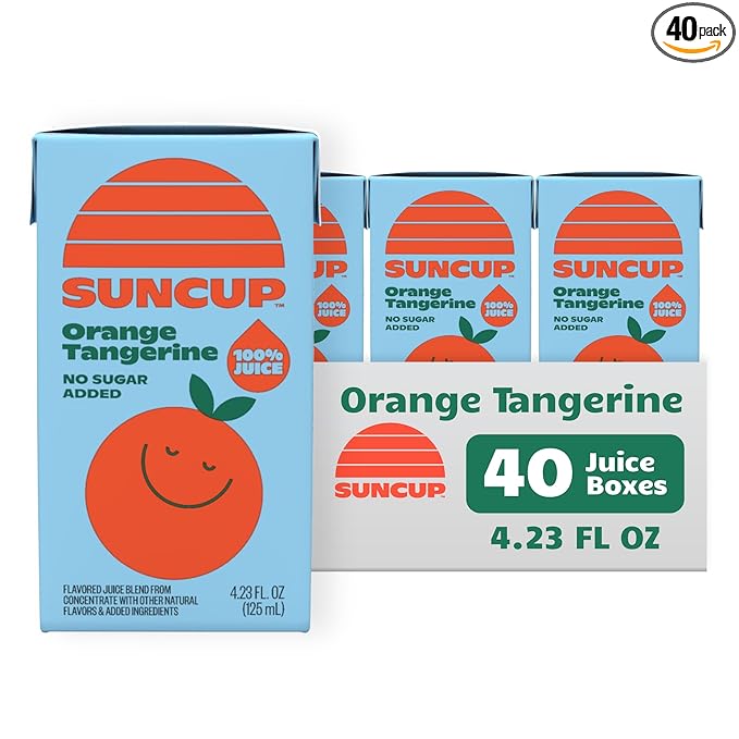 SunCup 100% Juice Boxes for Kids | No Added Sugar No Dyes No Preservatives | Trusted in Schools Across 49 States | Bulk Pack with Straw | 4.23 oz (40 Pack) Orange Tangerine
