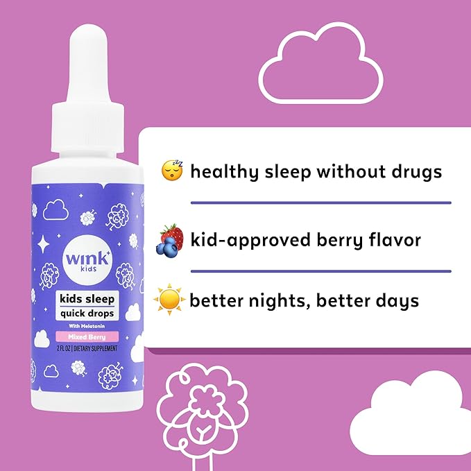 Wink Well Kids Liquid Melatonin Drops Natural Melatonin Drops for Children with 1mg Per Serving of Liquid Melatonin for Kids Drug-Free and Non-Habit Forming (2 Pack)