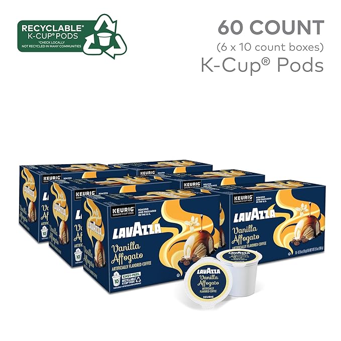 Lavazza Vanilla Affogato Coffee Single Serve Keurig K-Cup Pods Flavored Coffee 60-Count Box (6 Packs of 10)