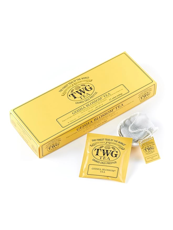 TWG Tea | Geisha Blossom Tea | Green Tea | Passionfruit &amp Marigold Petals | 15 Hand Sewn Cotton Teabags | Gift Set