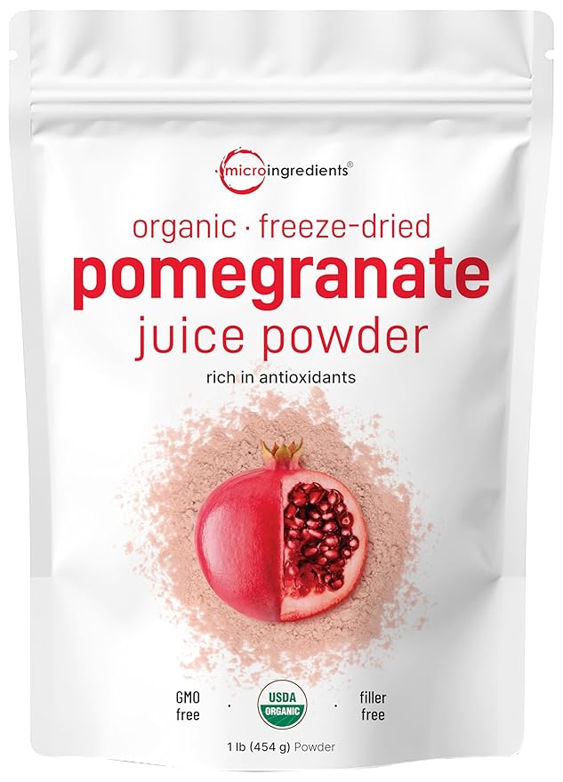 Organic Pomegranate Juice Powder 1 Pound | 100% Natural Fruit Powder | Freeze Dried &amp Cold Pressed | No Sugar &amp Additives | Great Flavor for Drinks Smoothie &amp Beverages | Non-GMO &amp
