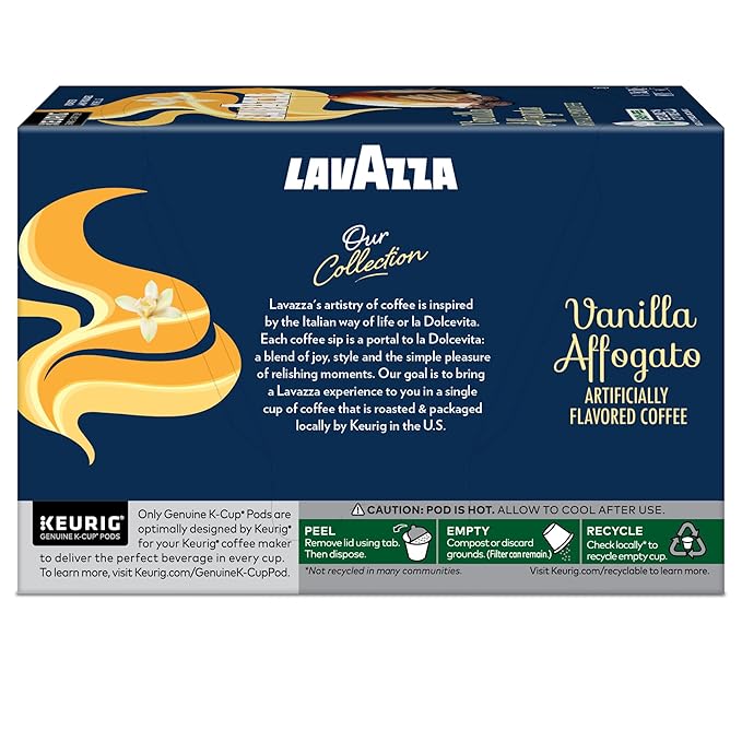 Lavazza Vanilla Affogato Coffee Single Serve Keurig K-Cup Pods Flavored Coffee 60-Count Box (6 Packs of 10)
