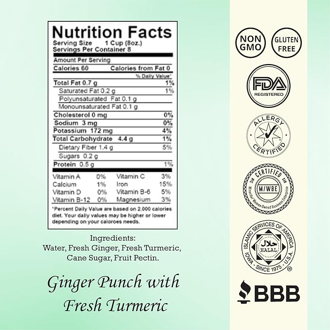Chef K Inc. | Ginger Punch with Fresh Turmeric | ImmuneBoosting Family Size | 64 oz 4 Pack