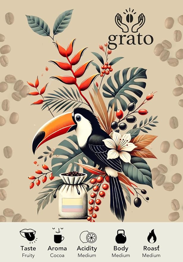 Grato Single Origin Colombian Ground Coffee: Medium Roast with Jasmine Lime &amp Ripe Fruits - Cupping Score +90