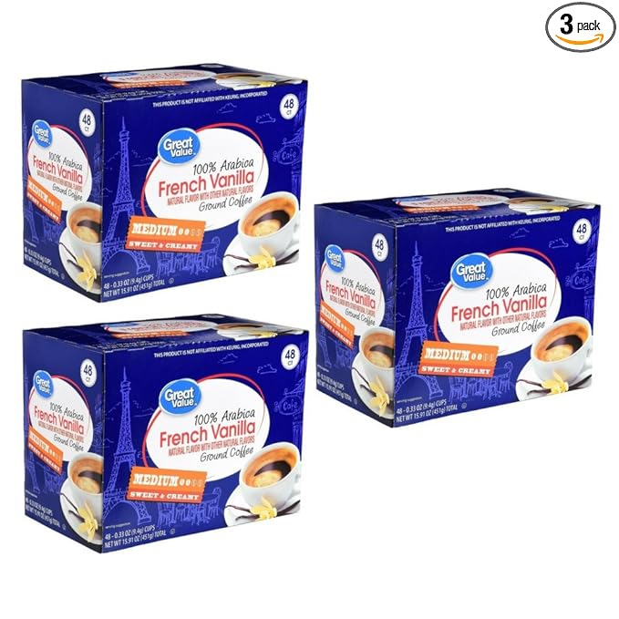 Great Value Light Roast 100% Arabica Coffee K-Cup Packs French Vanilla 48 Ct (3 Pack)