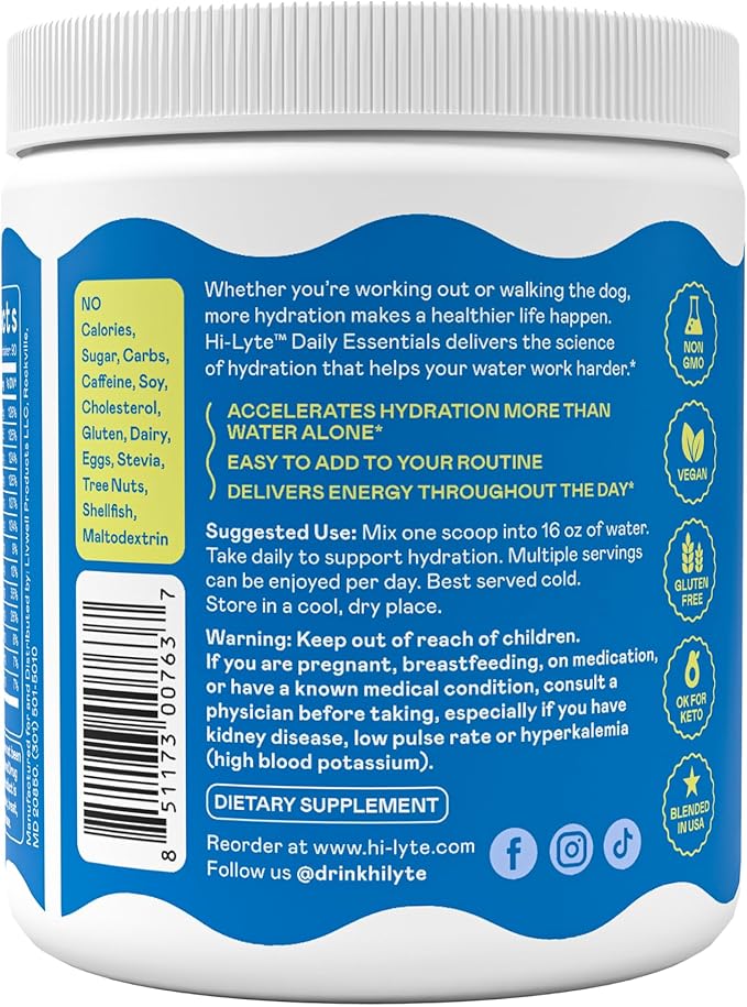 Hi-Lyte Electrolyte Powder Daily Hydration Supplement Drink Mix 90 Servings | Sugar-Free 0 Calories 0 Carbs | No Maltodextrin. Gluten-Free | Supports Keto | Light Refreshing Flavor (Raspberry)