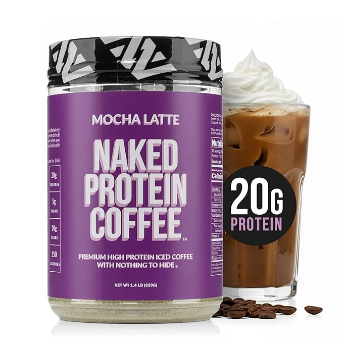 NAKED Mocha Latte Protein Coffee - Premium Colombian Iced Coffee Protein Shake Drink Delicious Keto Friendly and Gluten Free 17 Servings