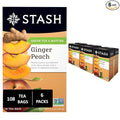 Stash Tea Ginger Peach Green Tea - Caffeinated Non-GMO Project Verified Premium Tea with No Artificial Ingredients 18 Count (Pack of 6) - 108 Bags Total