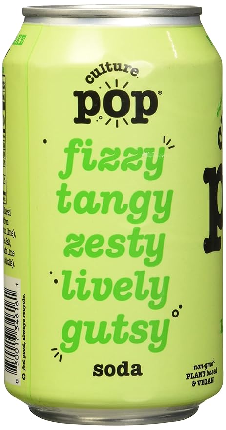 Culture Pop Lemon Lime &amp Cardamom Probiotic Soda Plant Based 12 Fluid Ounces (Pack Of 12)