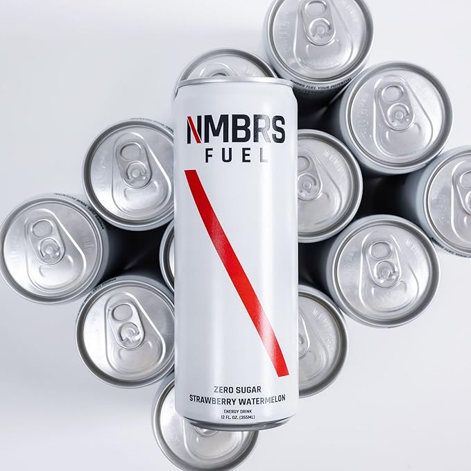 NMBRS Fuel Energy Drink 12 Fl Oz (Pack of 12) - Strawberry Watermelon - Sugar Free with Organic Natural Flavors Organic Green Tea Caffeine and Natural L-Theanine