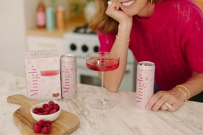 Mingle Mocktails Sparkling Raspberry Rose Non Alcoholic Drinks Alcohol Alternative Pre-Mixed Drinks Made with Real Juice Canned Mocktails or Cocktail Drink Mixer Gluten Free Vegan 12 Pack 12 Cans