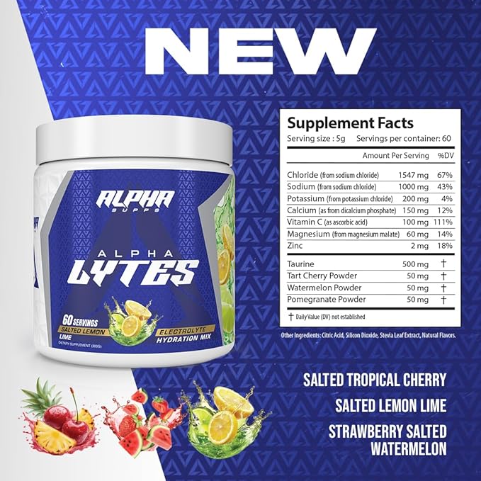 Alpha Lytes - Electrolyte Powder Daily Hydration Drink Mix - Sugar-Free Zero Calorie Instant Formula with Trace Minerals and Antioxidants (60 Servings Salted Lemon Lime)