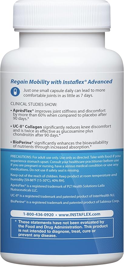 Instaflex Advanced Joint Support Supplement - Turmeric Resveratrol Boswellia Serrata Extract BioPerine UC-II Collagen- 30 Count